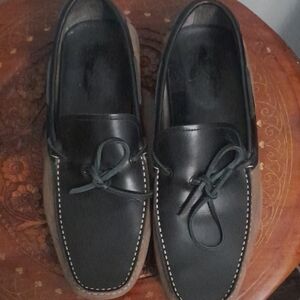 Salvatore Ferragamo Black Leather Moc Toe Slip-On Loafers with Bow